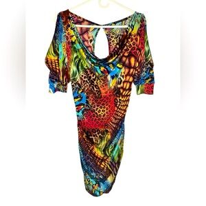 Animal Print Dress Medium Colorful Cheetah Leopard Alligator Red Blue Yellow